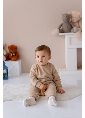 Детский комбинезон унисекс с карманом-кенгуру из флиса, цвет бежевый, возраст 12-18 месяцев, рост 86 см. MININIO (372799471)