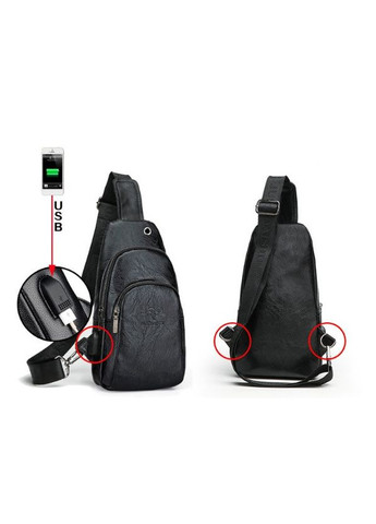 Чоловіча сумка бананка з USB еко шкіра Чорний No Brand (302087972)