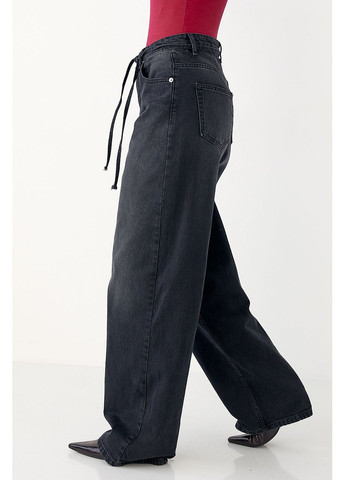 Однотонные черные джинсы Palazzo с завязками на поясе Lurex - (369327177)