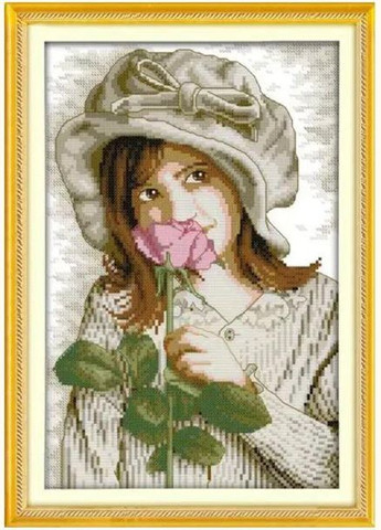 Набор для вышивания по нанесённой на канву схеме "A girl who smells flowers". AIDA 14CT printed, 26*35 см Joy Sunday (313613508)