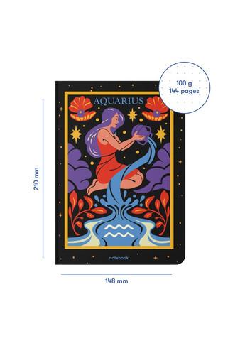 Блокнот в точку «Знак зодиака — Водолей» черный 210х148мм 144 страниц Orner (335820919)