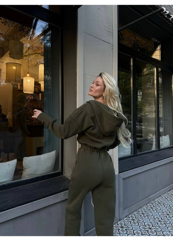 Жіночий стильний та практичний комбінезон Україна комбінезон-брюки однотонний хакі кежуал тринитка з начосом