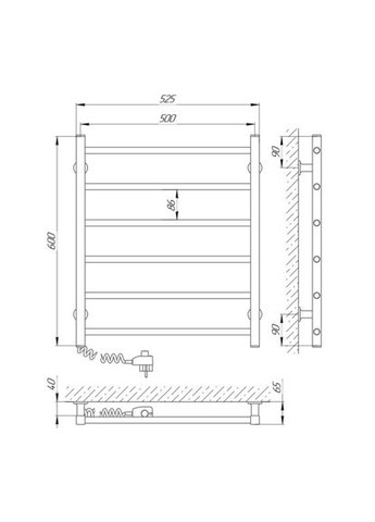Електричний полотенцесушитель Зебра Альфа ЧК6 500Х600 Е білий, ліве підключення Laris (318681316)