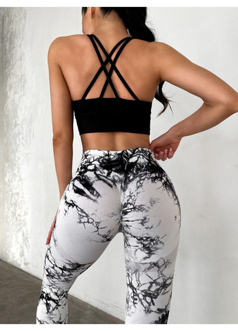 Черно-белые женские спортивные леггинсы лосины бесшовные с пуш-ап (push-up) и v-образным поясом, storm, (бело-черный) FITCRUSH