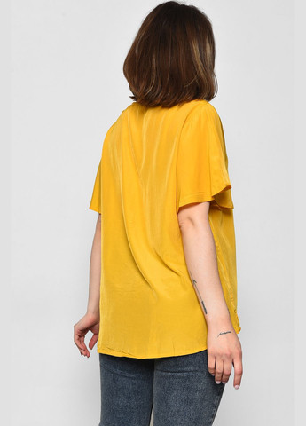 Гірчична блуза жіноча напівбатальна з коротким рукавом гірчичного кольору з баскою Let's Shop