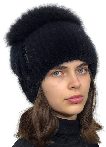 Женская вязаная норковая шапка Меховой Стиль Спираль (221809640)