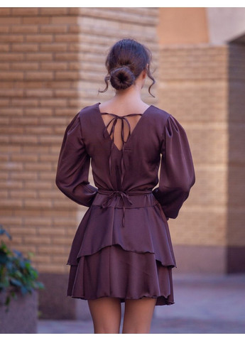 Темно-коричневое вечернее платье а-силуэт First Woman однотонное