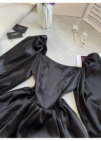 Чорна святковий корсетна сукня з пишною спідницею з королівського атласу — заміри в описі з пишною спідницею GD/GL Модний простір однотонна