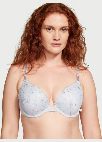 Срібний бюстгальтер sexy tee embroidered push-up bra 90d Victoria's Secret з кісточками