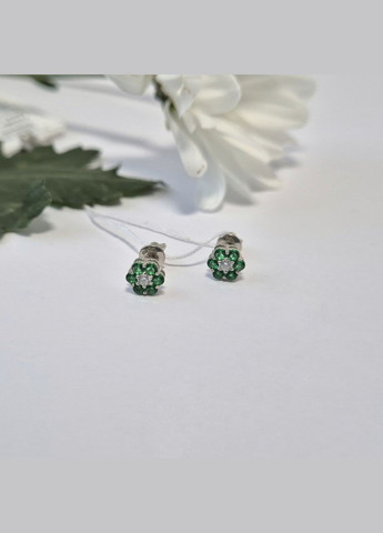 Срібні сережки гвоздики на закрутках Ромашка із Зеленими каменями срібло 925 проби Родоване 72226з 1.21г No Brand (306742981)