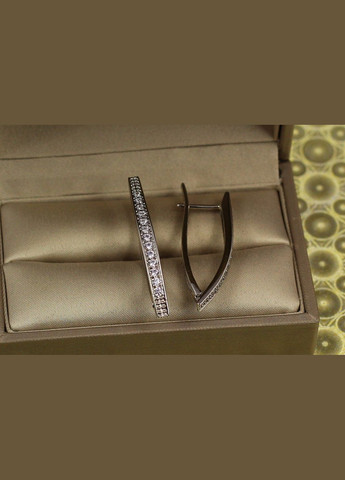 Серьги стрела дорожка из камней бортики по краям 3.5 см серебристые Xuping Jewelry (316433646)