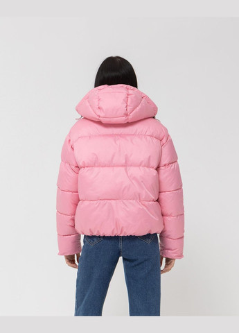 Розовая демисезонная укороченная пуховая куртка на теплую зиму-весну-осень Vakko
