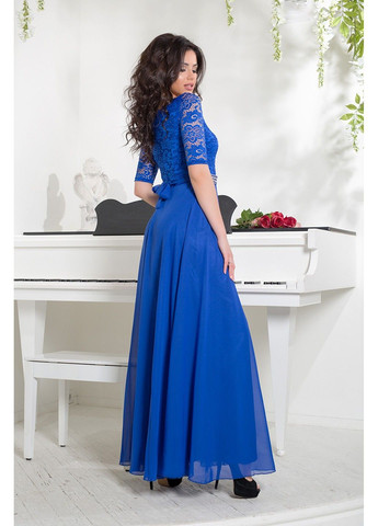 Синее вечернее платье гипюр шифон 6011 электрик Tanita-Romario