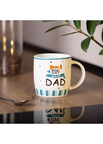 Чашка фарфоровая 450 мл My best dad белая кружка для кофе и чая с надписями роспись ProDobro (364192790)