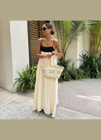 Бежевое повседневный, пляжное, кэжуал платье макси из льна в стиле бохо Vakko