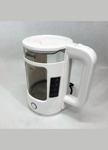 Електрочайник RB-2220 скляний дисковий прозорий. Чайник із підсвічуванням 2200 Вт. Колір: білий Rainberg (364664920)