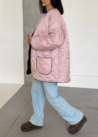 Рожева демісезонна вишукана повсякденна демісезонна стьобана двостороння курточка на хутрі з блискавкою та кишенями Tik-Tak