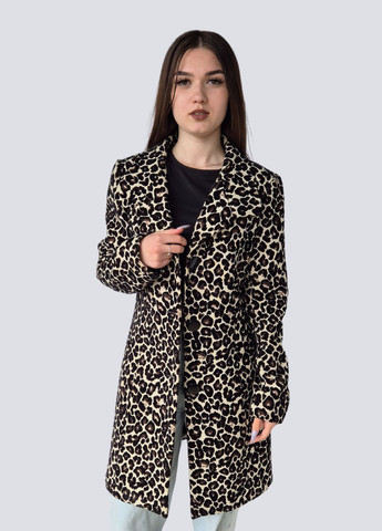 Чорне демісезонне Пальто жіноче коротке весна-осінь у леопардовий принт однобортне Et Vous