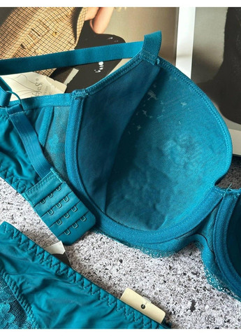 Бирюзовый комплект женского нижнего белья бюст спейсер с трусиками слип бирюзовый Weiyesi
