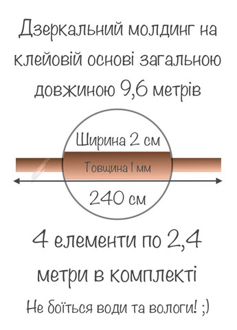 Дзеркальна наклейка акрилова самоклейна для стін Молдинг-20 2х240 см 4 шт. Ваша Світлість (366334611)