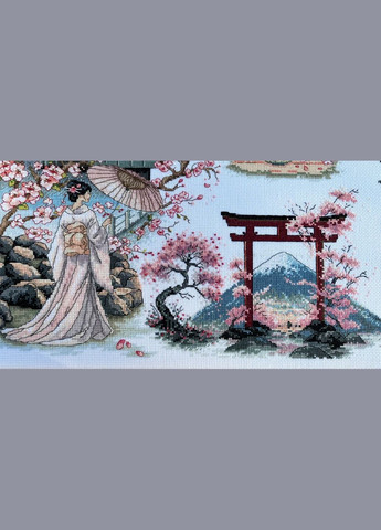 Набір для вишивки муліне ДМС та бісером "Цвітіння сакури", 38х38 см No Brand (340483439)