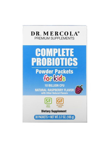 Пробіотики та пребіотики Complete Probiotics for Kids, 30 пакетиків Малина Dr. Mercola (293480278)