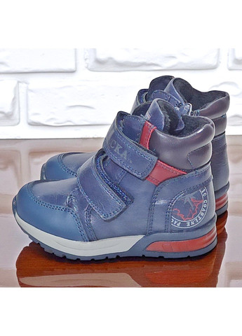 Синие спортивные, повседневные осенние ортопедические демисезонные утепленные ботинки на липучках хайтопы на флисе казка L&D