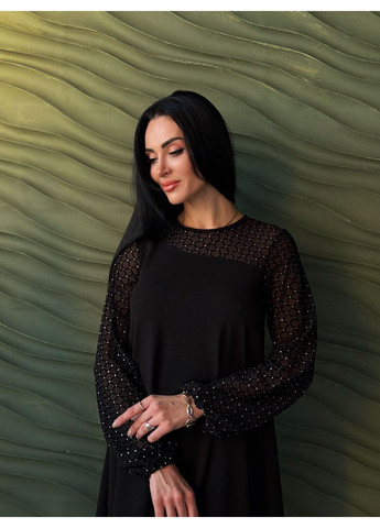 Черное вечернее вечернее платье с прозрачными рукавами Fashion Girl