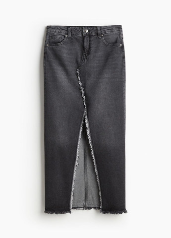 Черная кэжуал однотонная джинсовая юбка с бахромой H&M