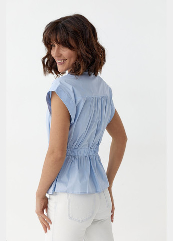 Голубая летняя женская рубашка с резинкой на талии. Lurex