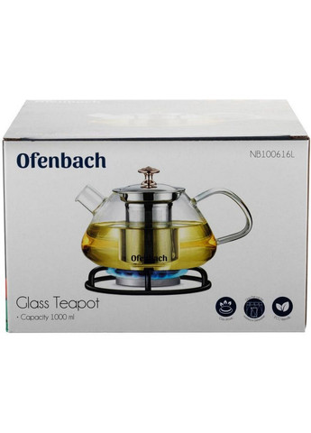 Чайник стеклянный заварочный со съемным ситечком 1000 мл Ofenbach (289465395)