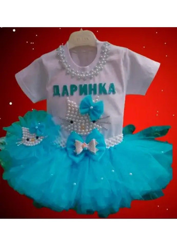 Белый праздничный костюм для девочки (юбка, футболка, обруч ) юбочный No Brand