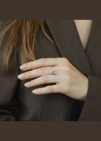 Срібна каблучка незамкнена тонка Хвиля без камінців Каштан (342335159)