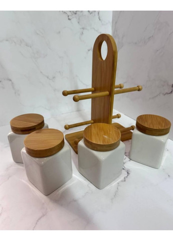 Набор банок для сыпучих продуктов керамика на бамбуковой подставке по 250 мл 4 шт TS Kitchen (356504829)