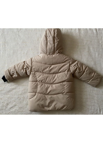 Бежевая зимняя детская зимняя удлиненная куртка с капюшоном на девочку 104-122 холофайбер No Brand
