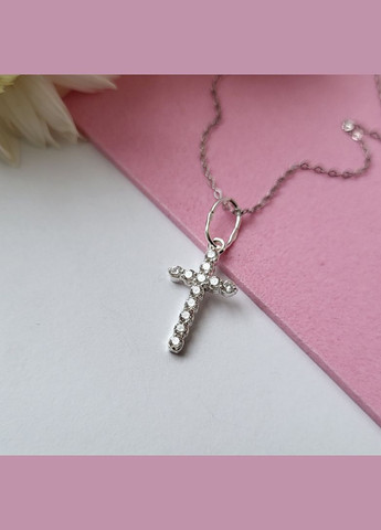Серебряный крестик прямой крест с белыми камнями серебро 925 пробы 30011 0.90г No Brand (306743464)