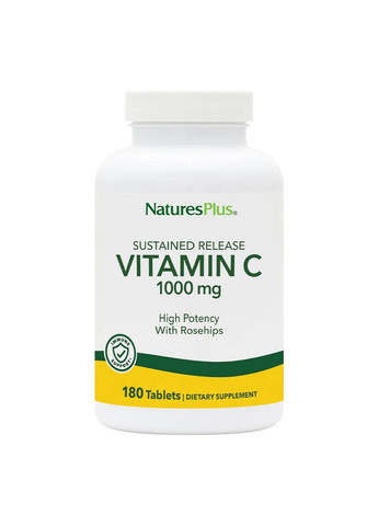 Вітаміни та мінерали Vitamin C 1000 mg Sustained Release, 180 таблеток Natures Plus (293483147)