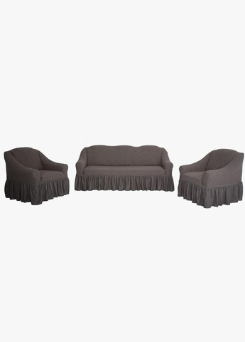 Чехлы натяжные на диван 3-х местный и два кресла Жаккард Ж30 (универсальные) Темно-серый Venera (268547729)