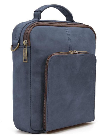 Сумка планшет через плече з натуральної шкіри чоловіча для документів та телефону середня Синій 40290 TARWA (361348756)