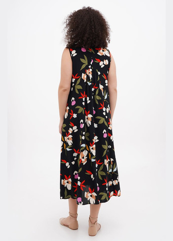 Чорна довга вільна сукня з віскози без рукавів аміна, яскравий квітковий принт, з кишенями., р., код 0419/54/606 ГАЛЕРЕЯ ЛЬОНУ