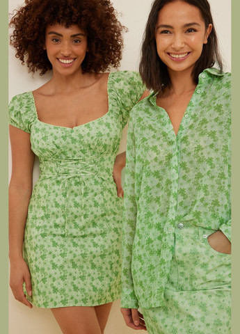 Зеленая блуза демисезон,зеленый в узоры, NA-KD