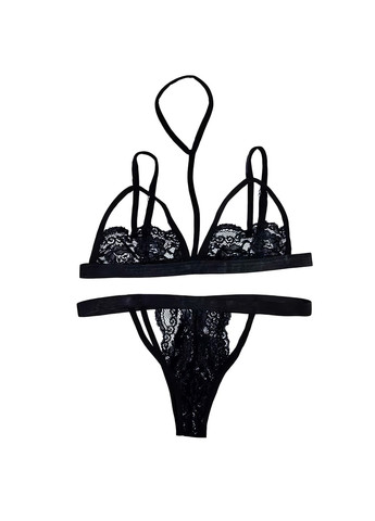 Черный демисезонный женский кружевной комплект s-m черный No Brand