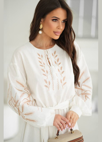 Белое повседневный, праздничный, вечернее вышитое платье клеш Garna однотонное