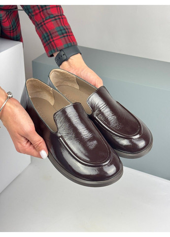 No Brand 336 Анатомічні Лофери Коричневі Лакові коричневий з натуральна шкіра, — демісезон (335365748)