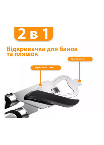 Консервный нож открывалка для консерв и бутылок 2в1 консервооткрыватель нержавеющая сталь пластик 23 см Kitchen Master (304266850)