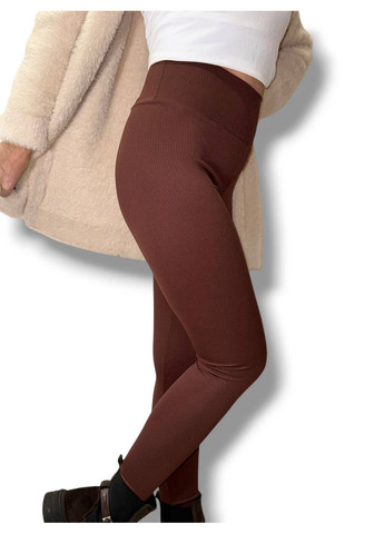 Женские лосины эластичные в рубчик с высоким широким поясом без утепления демисезон 99-101см черные No Brand (318450639)