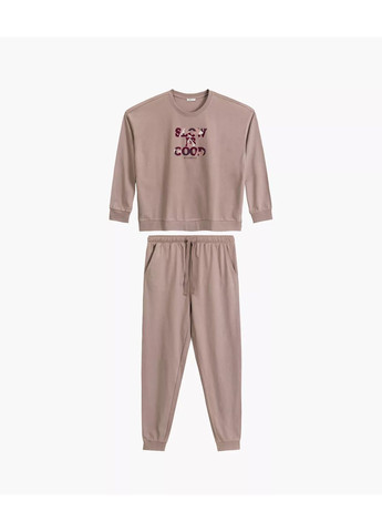 Темно-бежева жіноча бавовняна піжама кофта + брюки Atlantic