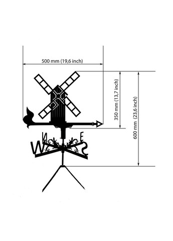 Флюгер Мельница №2, Ветряная мельница, флюгер на крышу из металла 2 мм. No Brand (368896650)