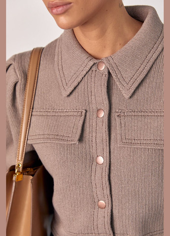 Кофейный женский вязаный короткий пиджак No Brand однотонный - демисезонный