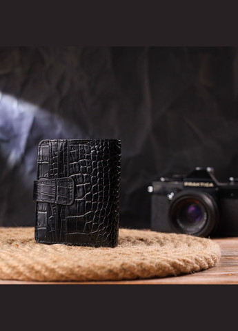 Кошелек-картхолдер с тиснением под крокодила на кнопке черный (sku_21684) No Brand (328218518)